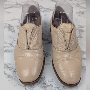 Pomme D'or Size 38.5 Leather Slip On Loafer In Cream
